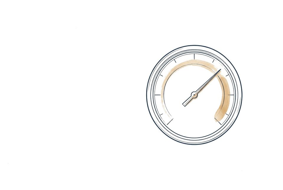 Editorial pen-line illustratie van een analoge gauge met tick-marks