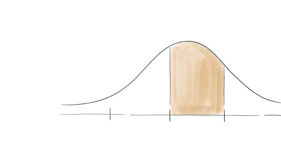 Editorial pen-line illustratie van een bell-curve met tan-gewassen middenband